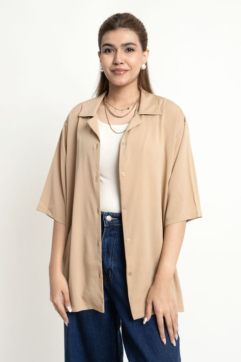 The Khaki Loose Fit Cuban Collar Shirt